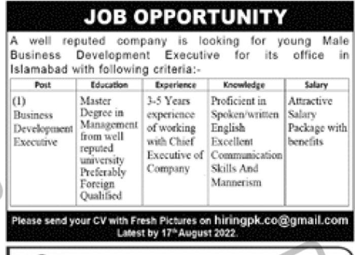 Business Development Executive Jobs in Islamabad