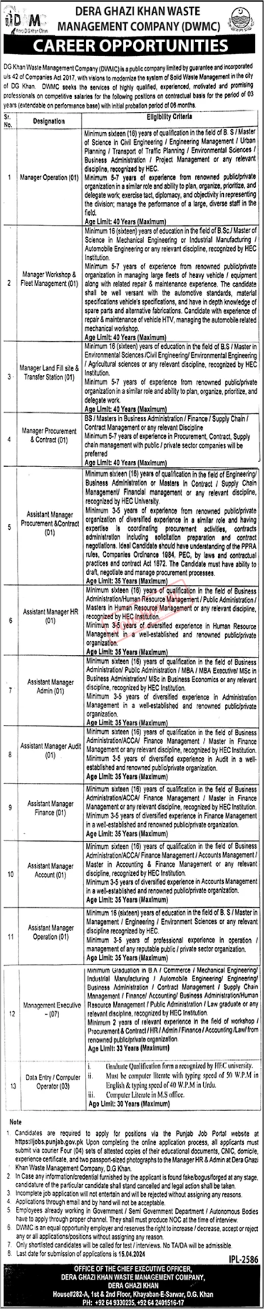 DG Khan Waste Management Company Jobs 2024