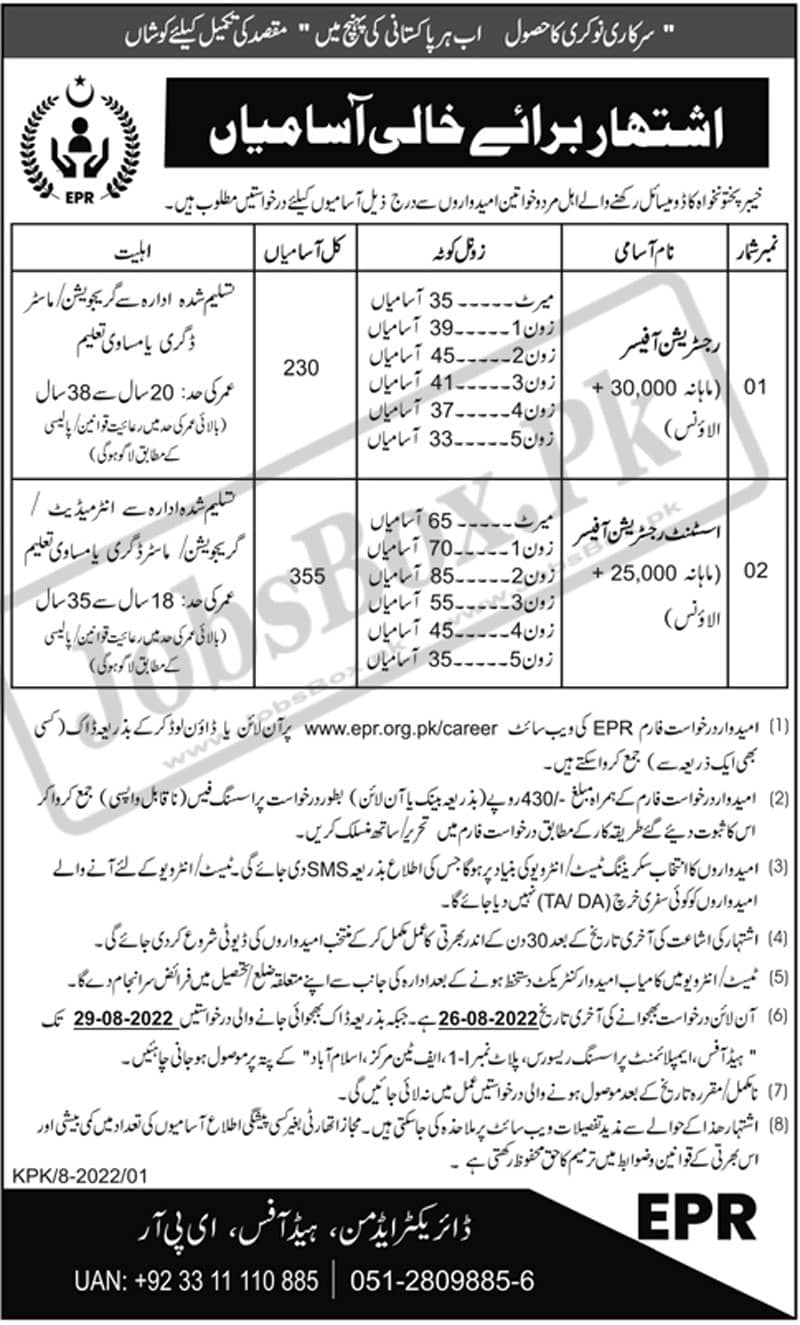 Employment Processing Resource EPR Jobs 2022 for KPK Residents