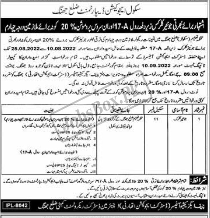 Junior Clerks Jobs at District Education Authority Jhang