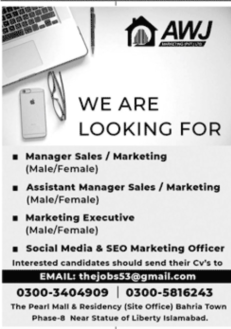 Marketing Staff Jobs 2022 in Bahria Town Islamabad