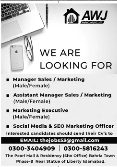 Marketing Staff Jobs 2022 in Bahria Town Islamabad
