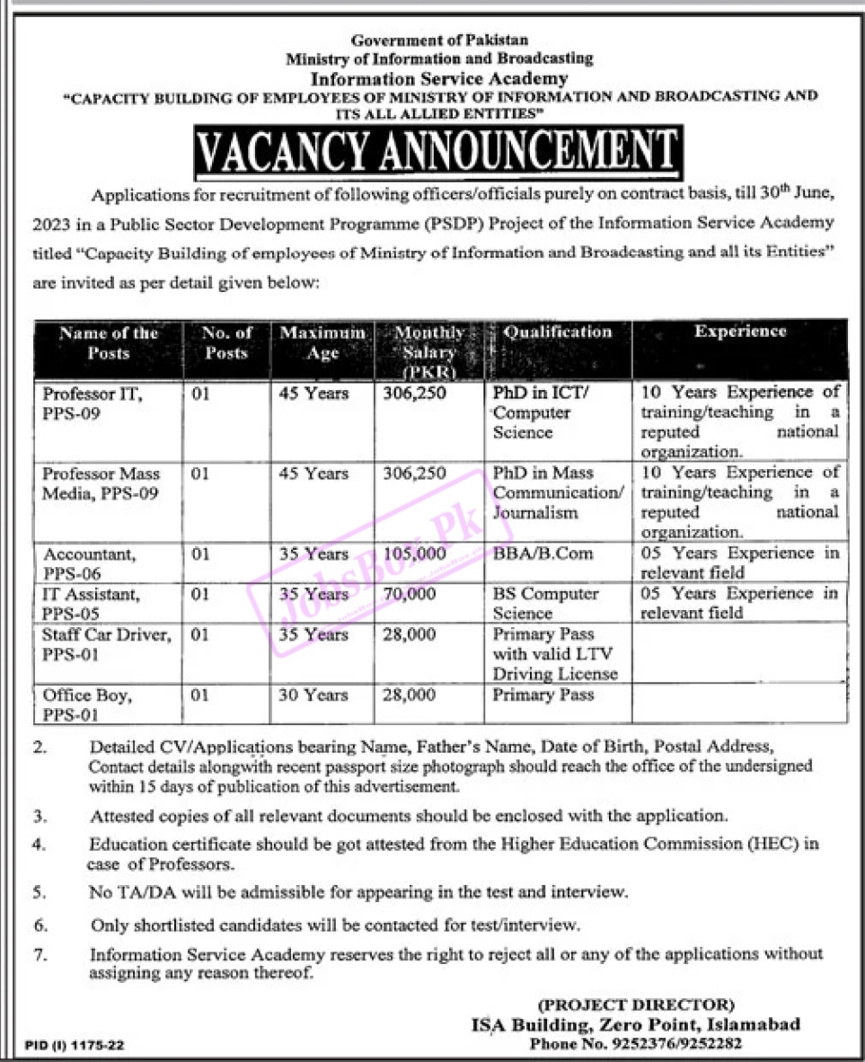 Ministry of Information and Broadcasting Jobs 2022 Ad 3