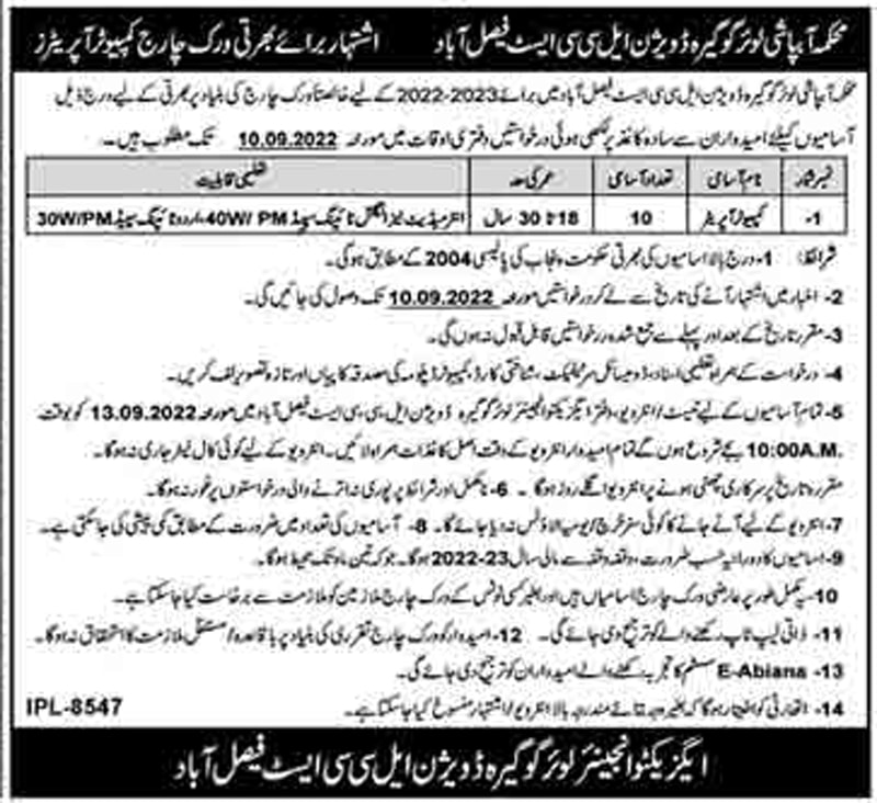 New Computer Operator Jobs in Faisalabad at Irrigation Department