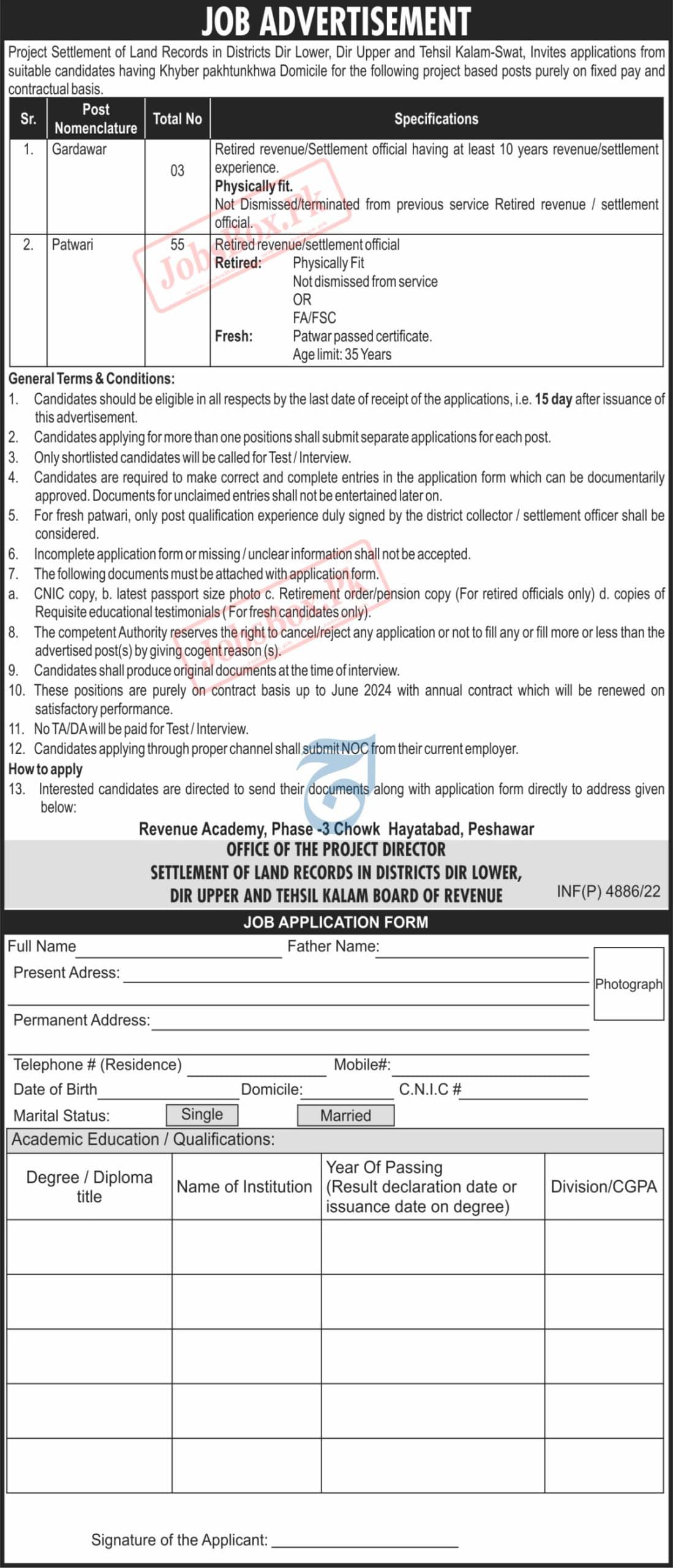 Patwari Jobs 2022 at KPK Revenue & Estate Department