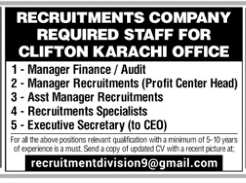 Private Jobs in Clifton Karachi at Recruitments Company