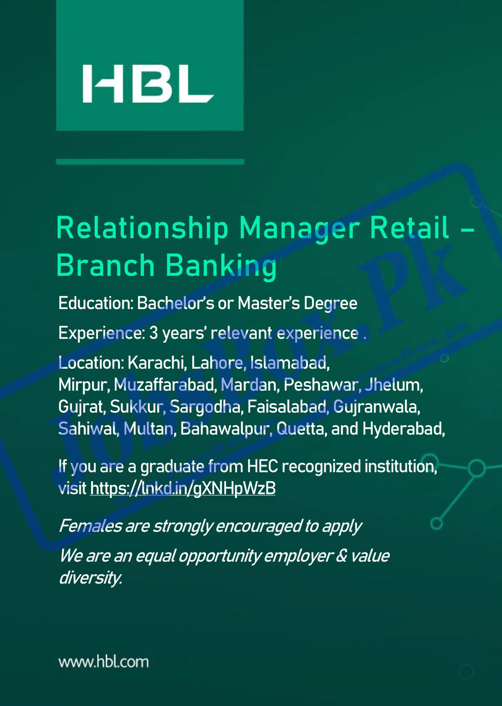 Relationship Manager Retail Jobs at Habib Bank Limited HBL