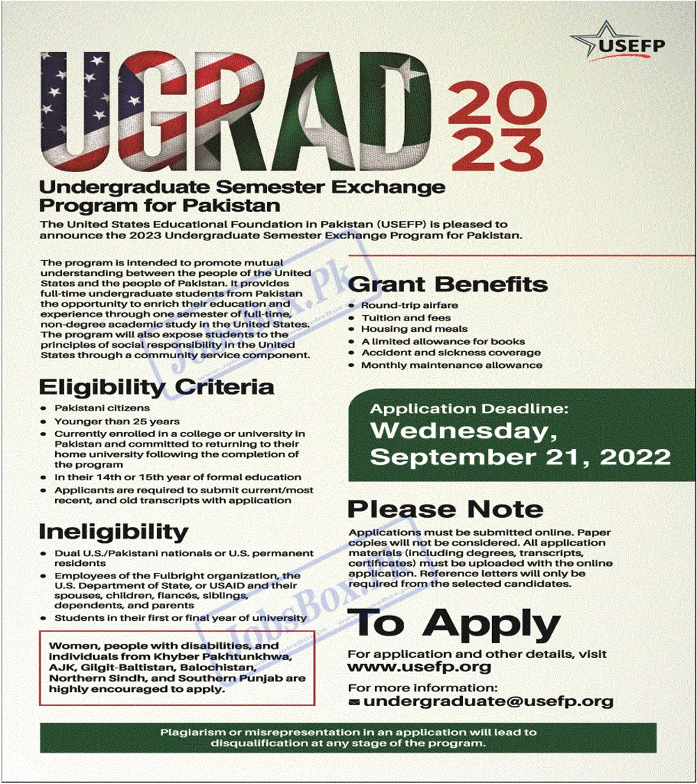 USEFP Undergraduate Semester Exchange Program for Pakistan in USA