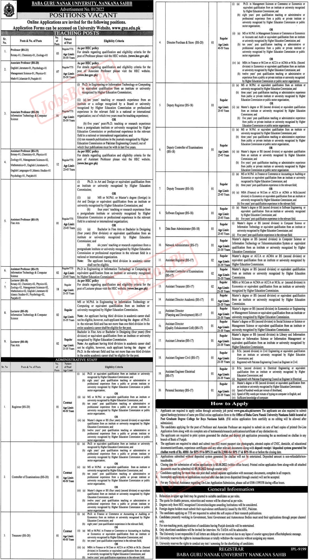 Baba Guru Nanak University Jobs 2022