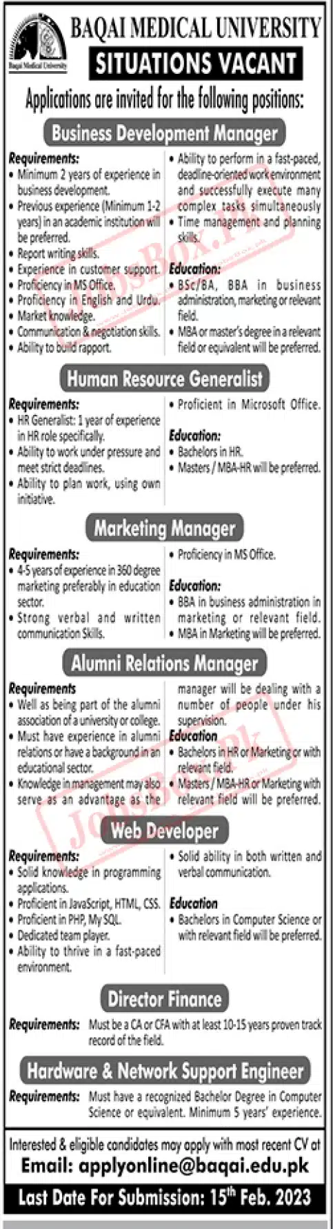 Baqai Medical University Karachi Jobs 2023
