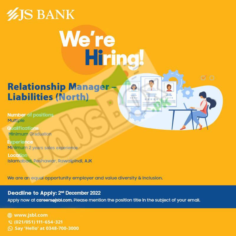 JS Bank Jobs 2022 in Multiple Branches For Relationship Manager Latest