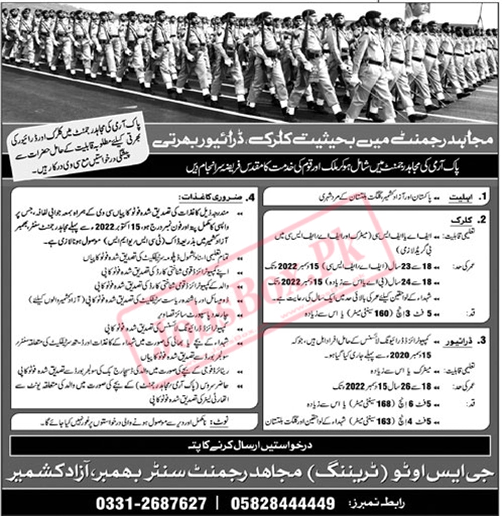 Join Pakistan Army Mujahid Regiment Jobs Announcement 2022