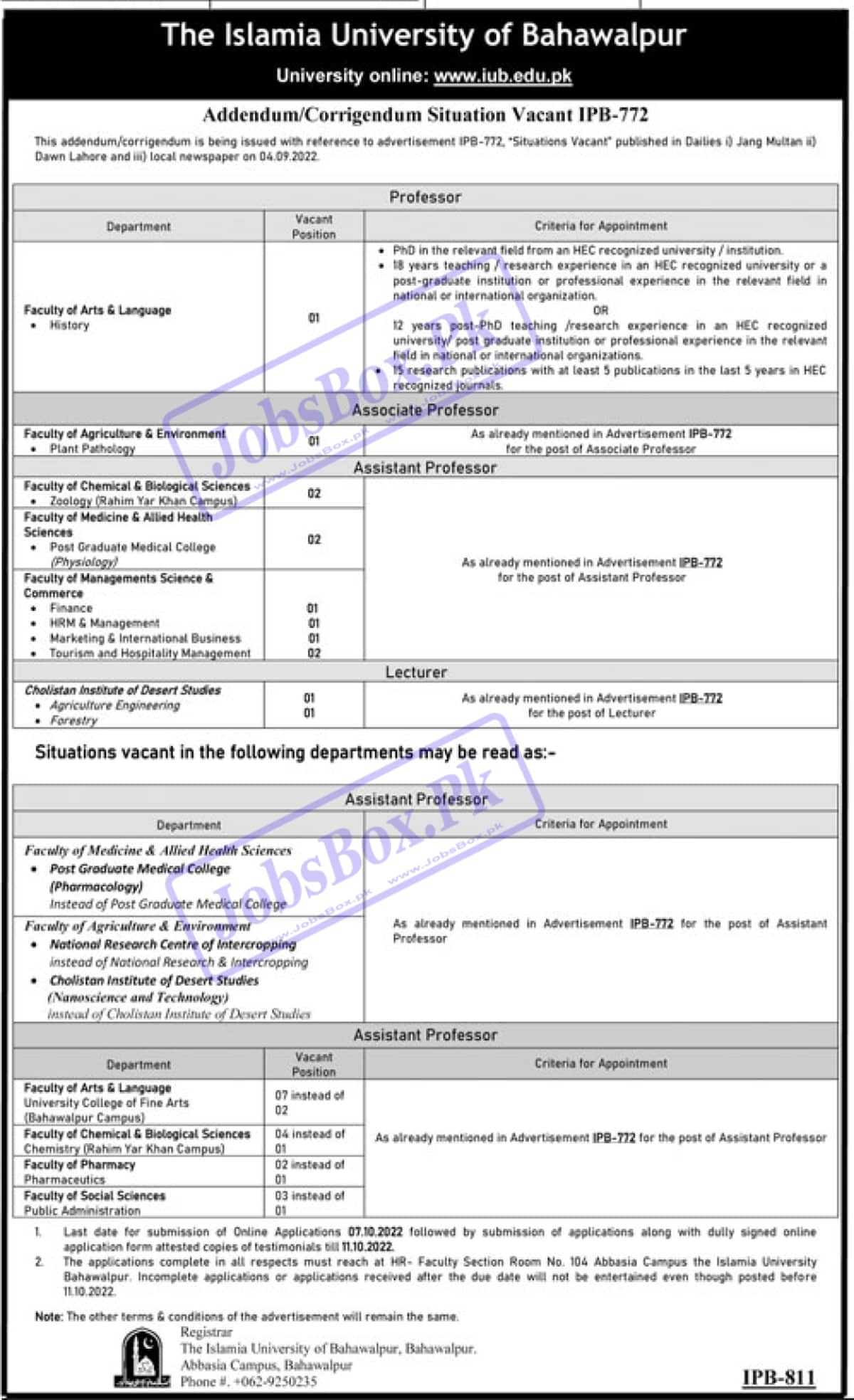 Latest Careers at IUB Bahawalpur September 2022