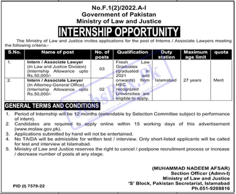 Ministry of Law and Justice Internships for Law Graduates  MOLAW Internships