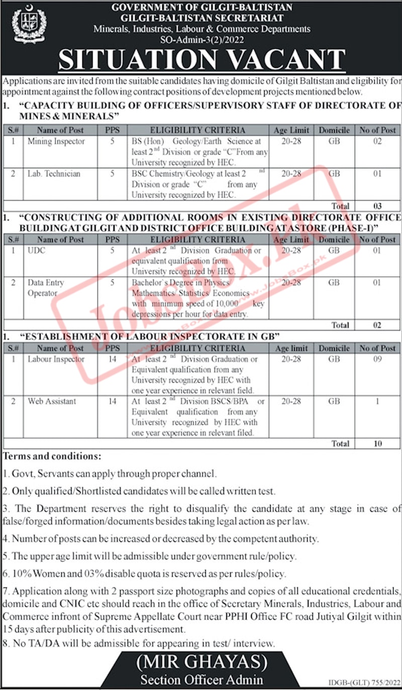 New Jobs 2022 in Gilgit Baltistan in Government Departments