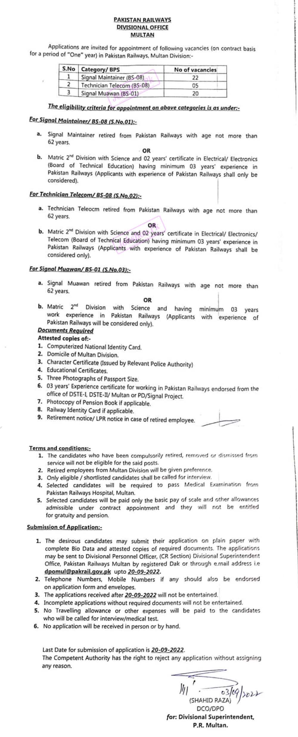 Pakistan Railways Divisional Office Multan Jobs 2022