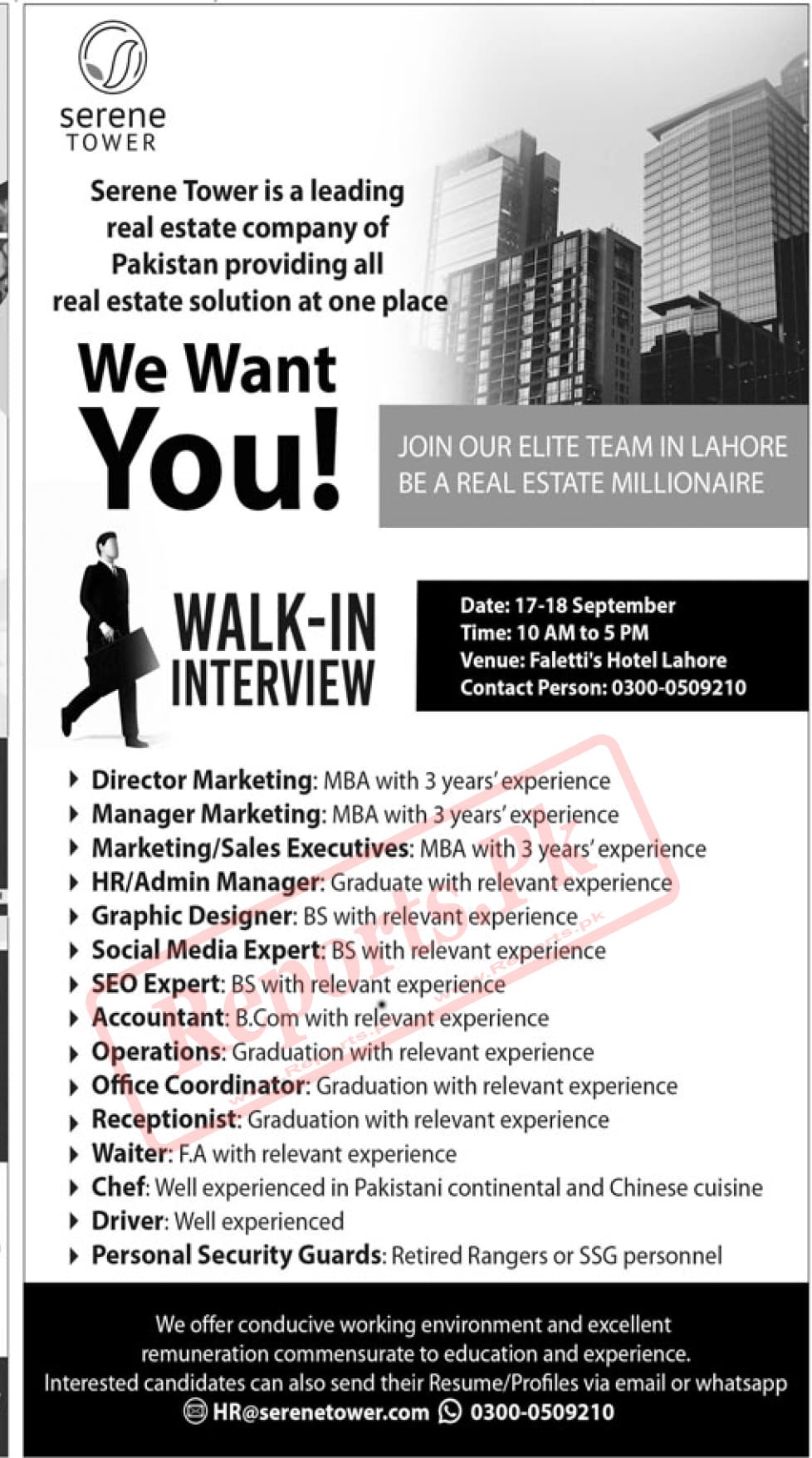 Serene Tower Lahore Jobs 2022 for Marketing Staff