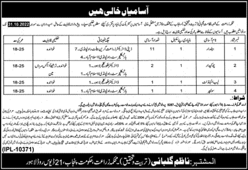 Agriculture Department Punjab Class IV Jobs 2022