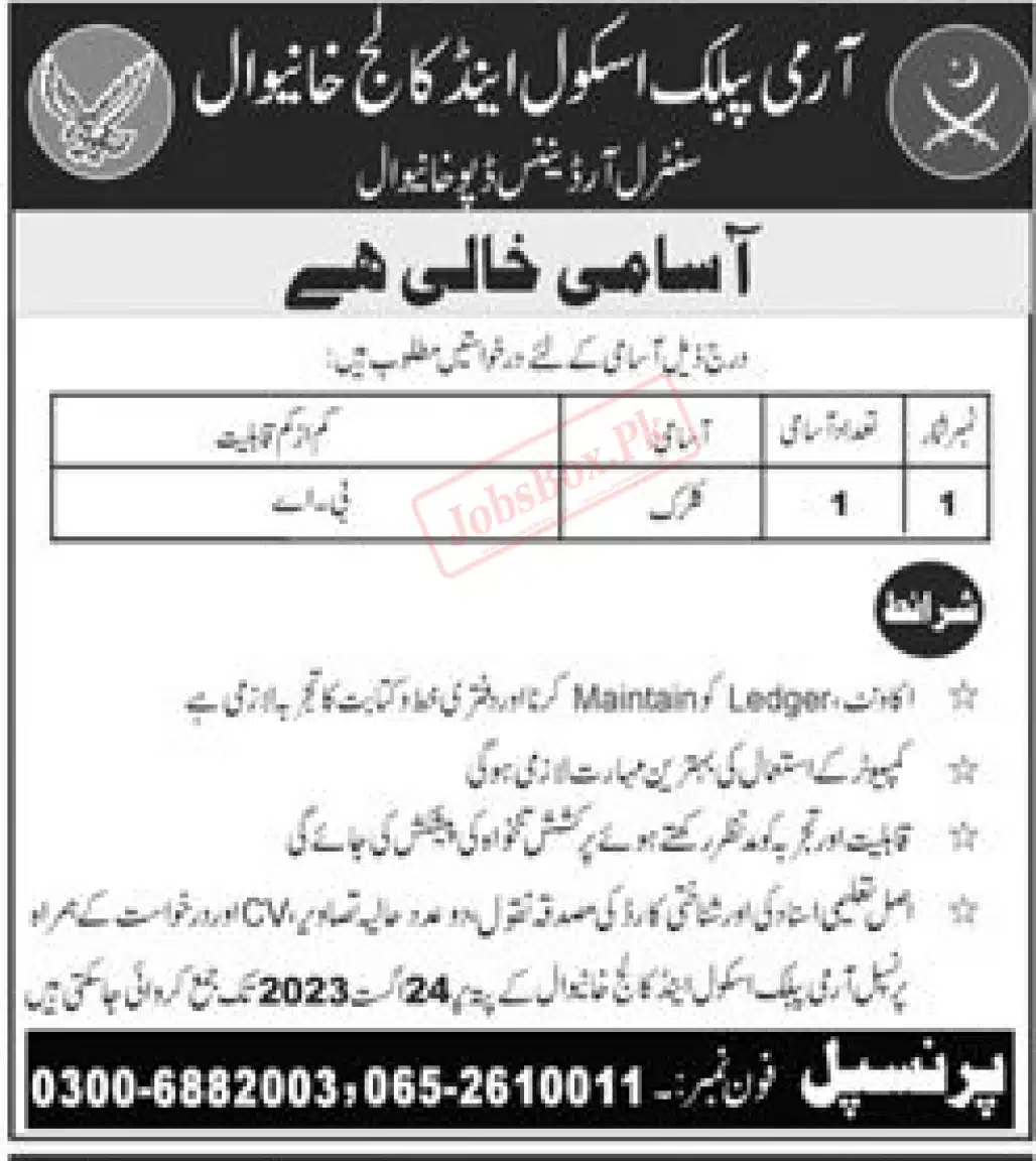 Army Public School and College Khanewal Jobs 2023