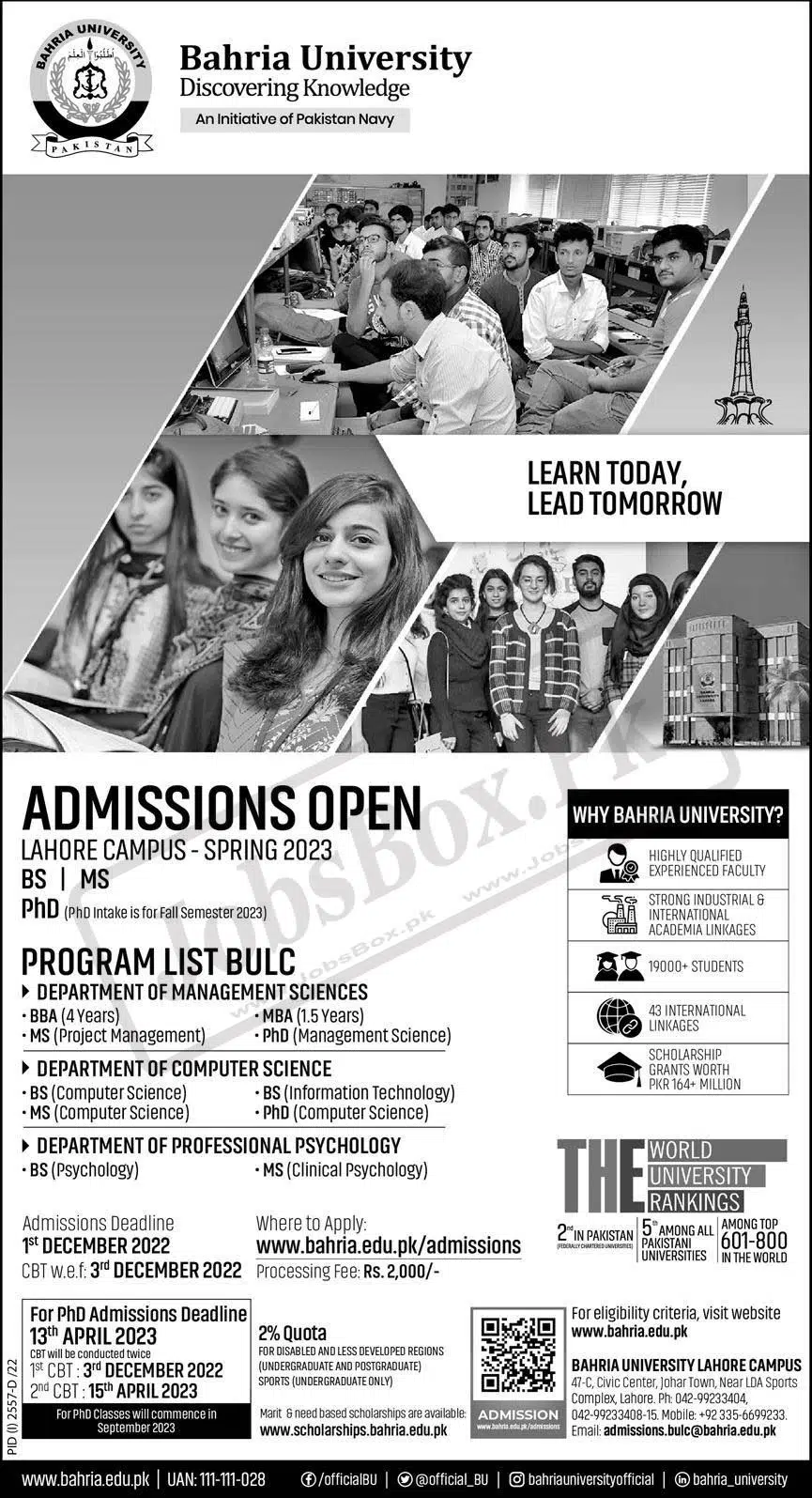  Bahria University Admissions Fall 2023 