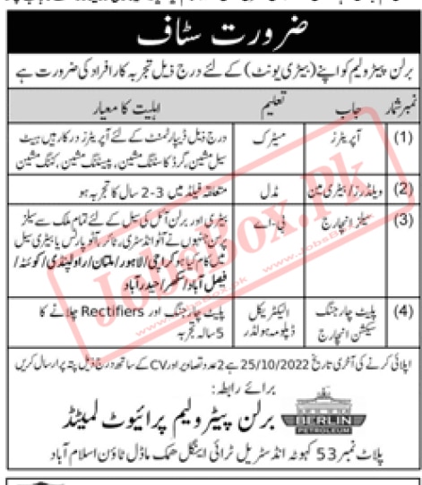 Berlin Petroleum Private Limited Islamabad Jobs 2022