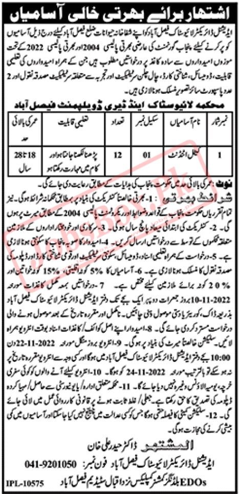 Cattle Attendants Recruitment at Faisalabad