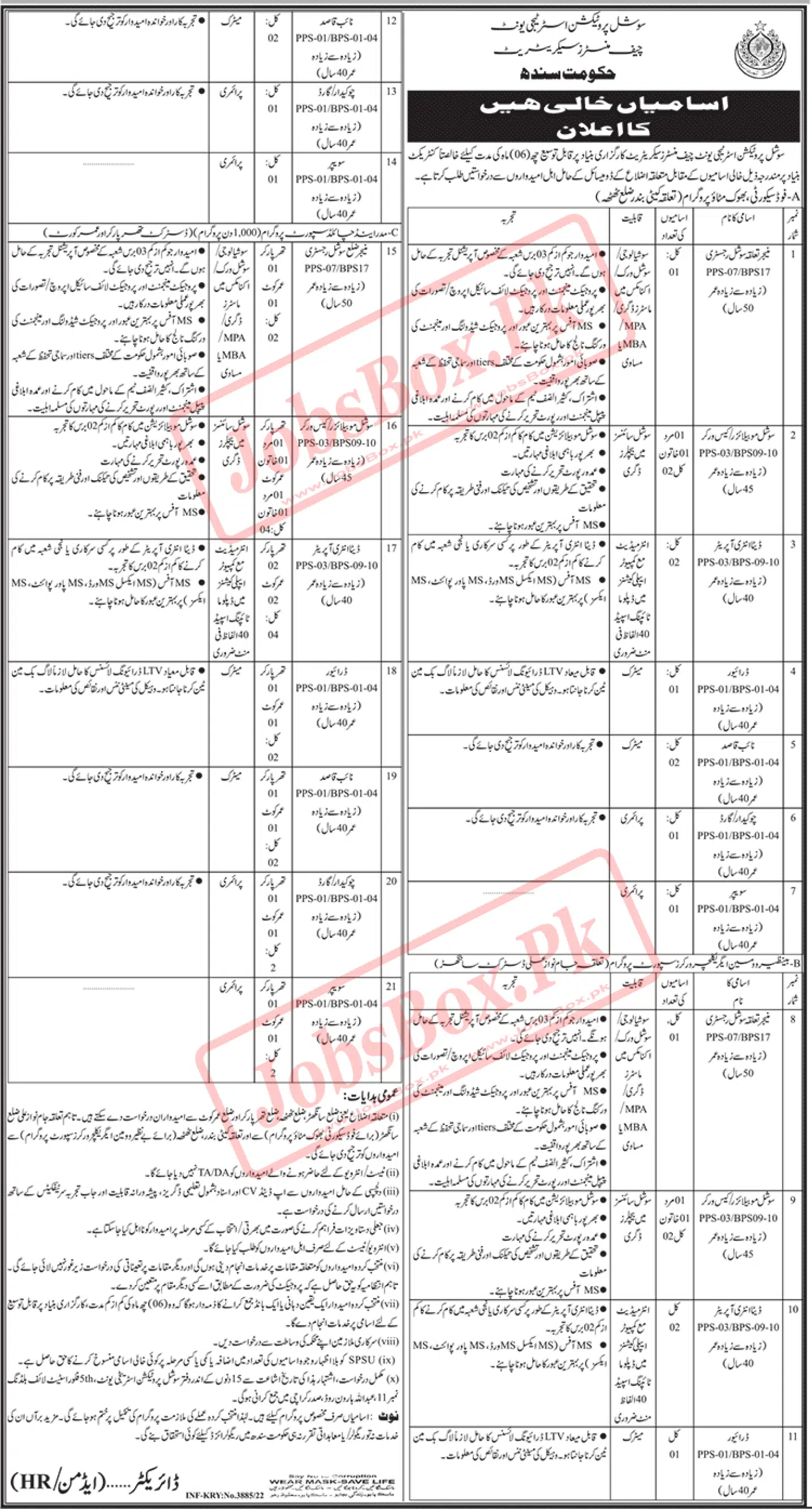 Chief Ministers Secretariat Sindh Social Protection Strategy Unit Jobs 2022