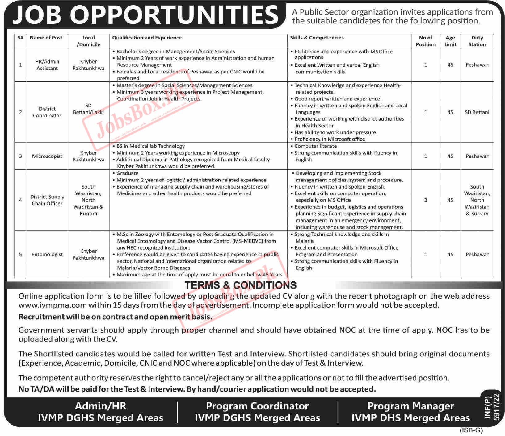 Directorate General Health Services KPK Jobs 2022 | www.ivmpma.com