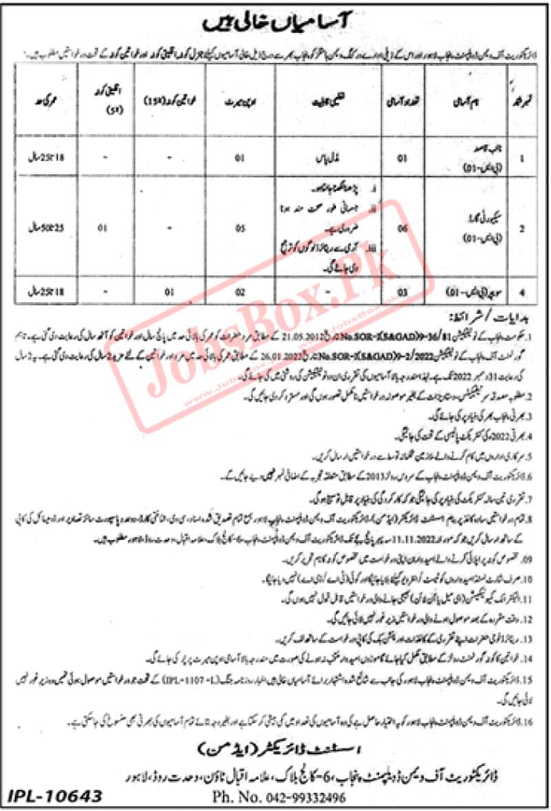 Directorate of Women Development Punjab Jobs 2022