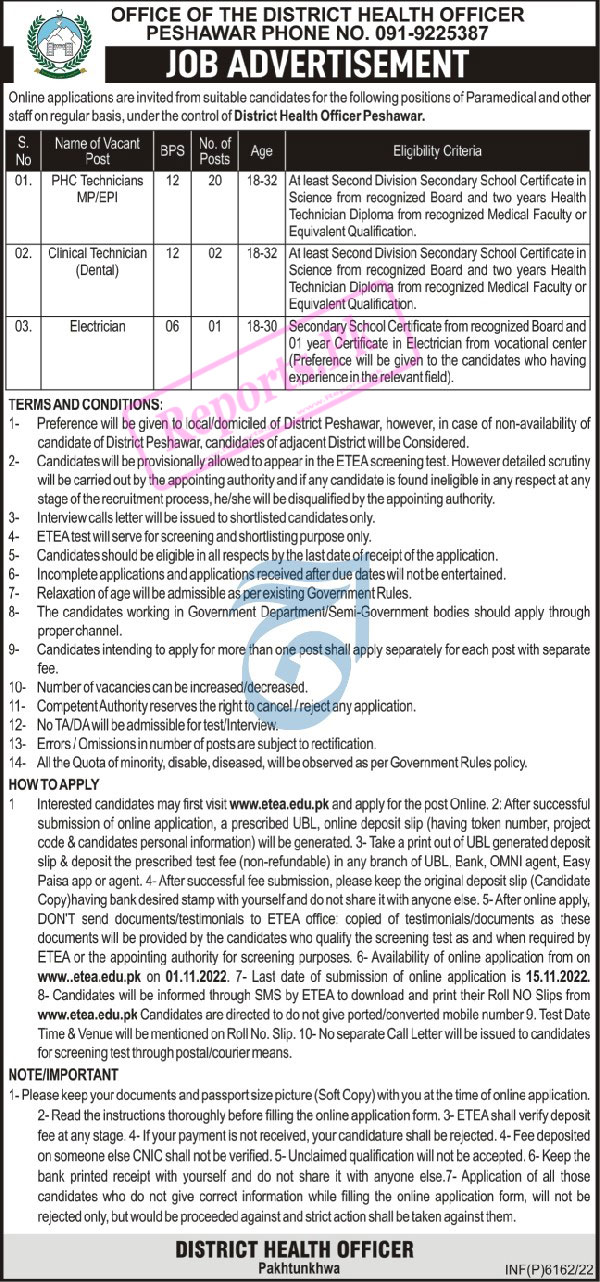 District Health Department Peshawar Jobs November 2022