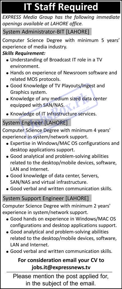 Express Media Group Lahore Office Jobs 2023