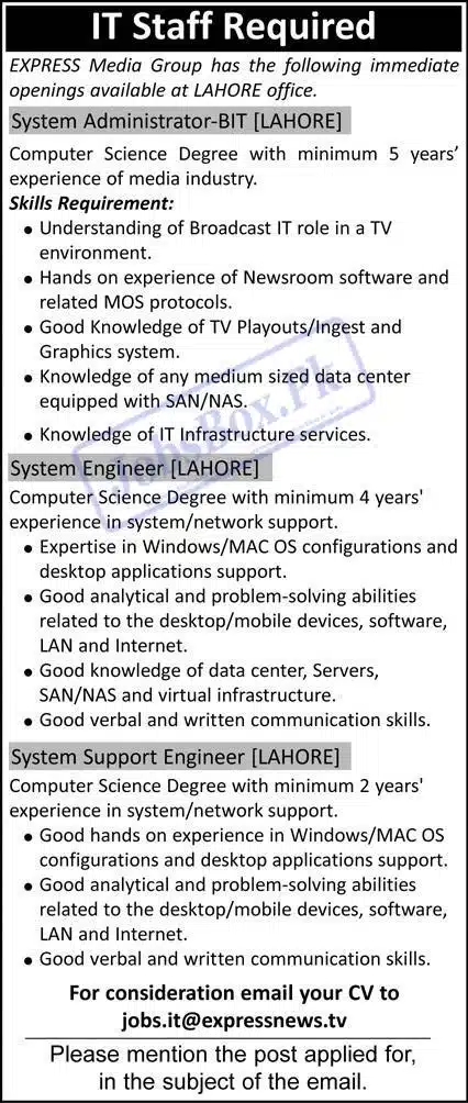 Express Media Group Lahore Office Jobs 2023
