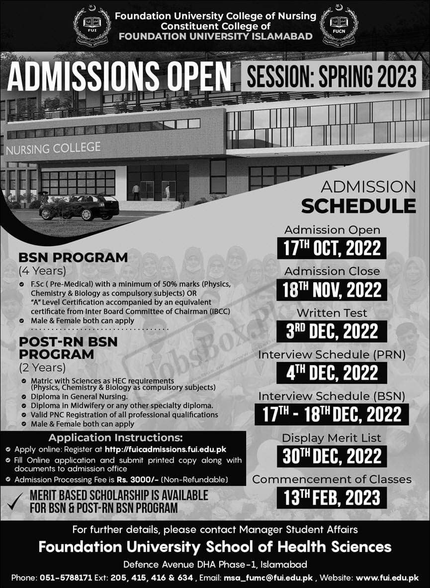 Foundation University College of Nursing Admission 