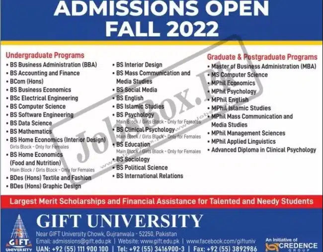 Gift University Admission 2022