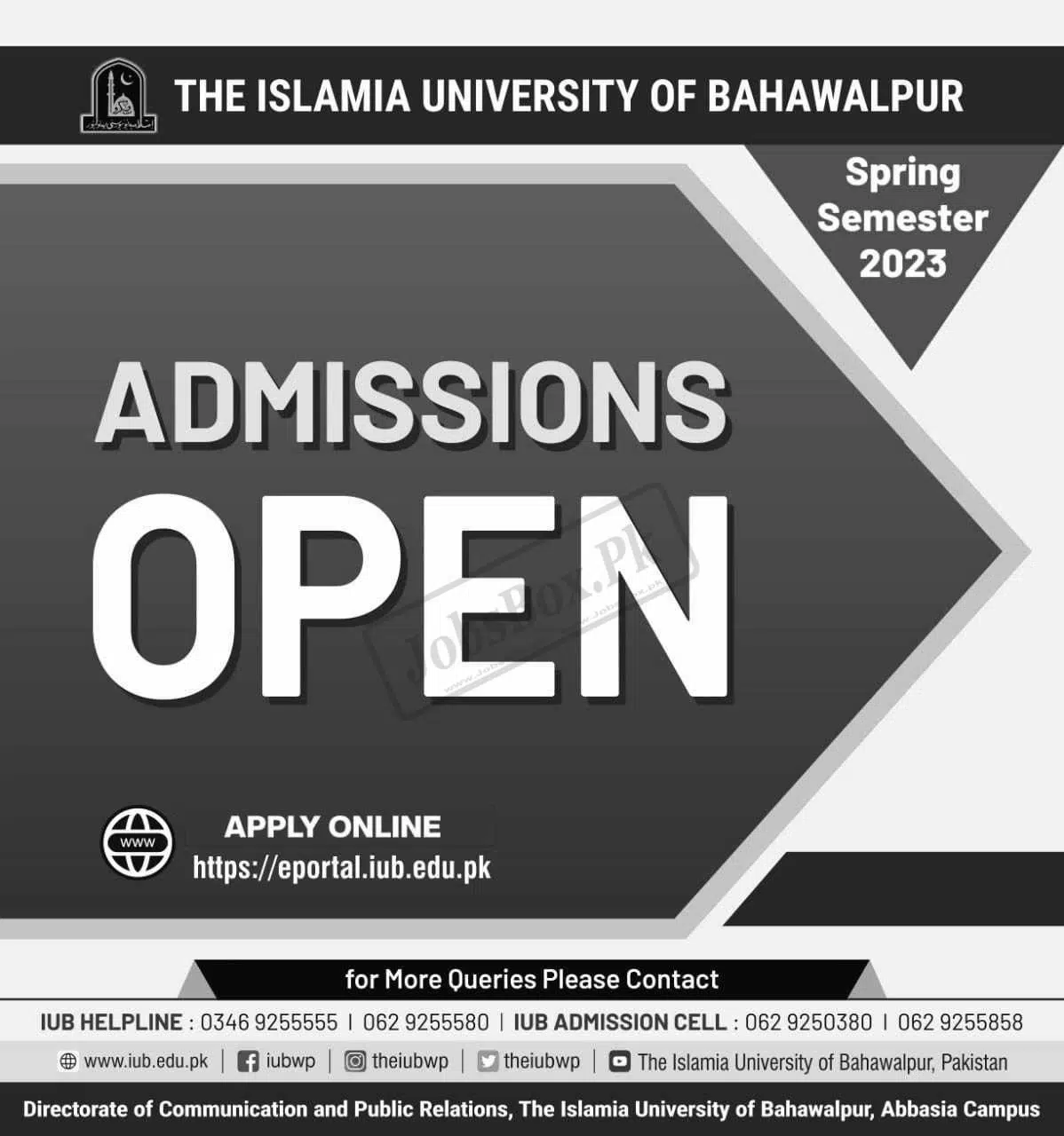 Islamia University of Bahawalpur Admissions Spring 2023