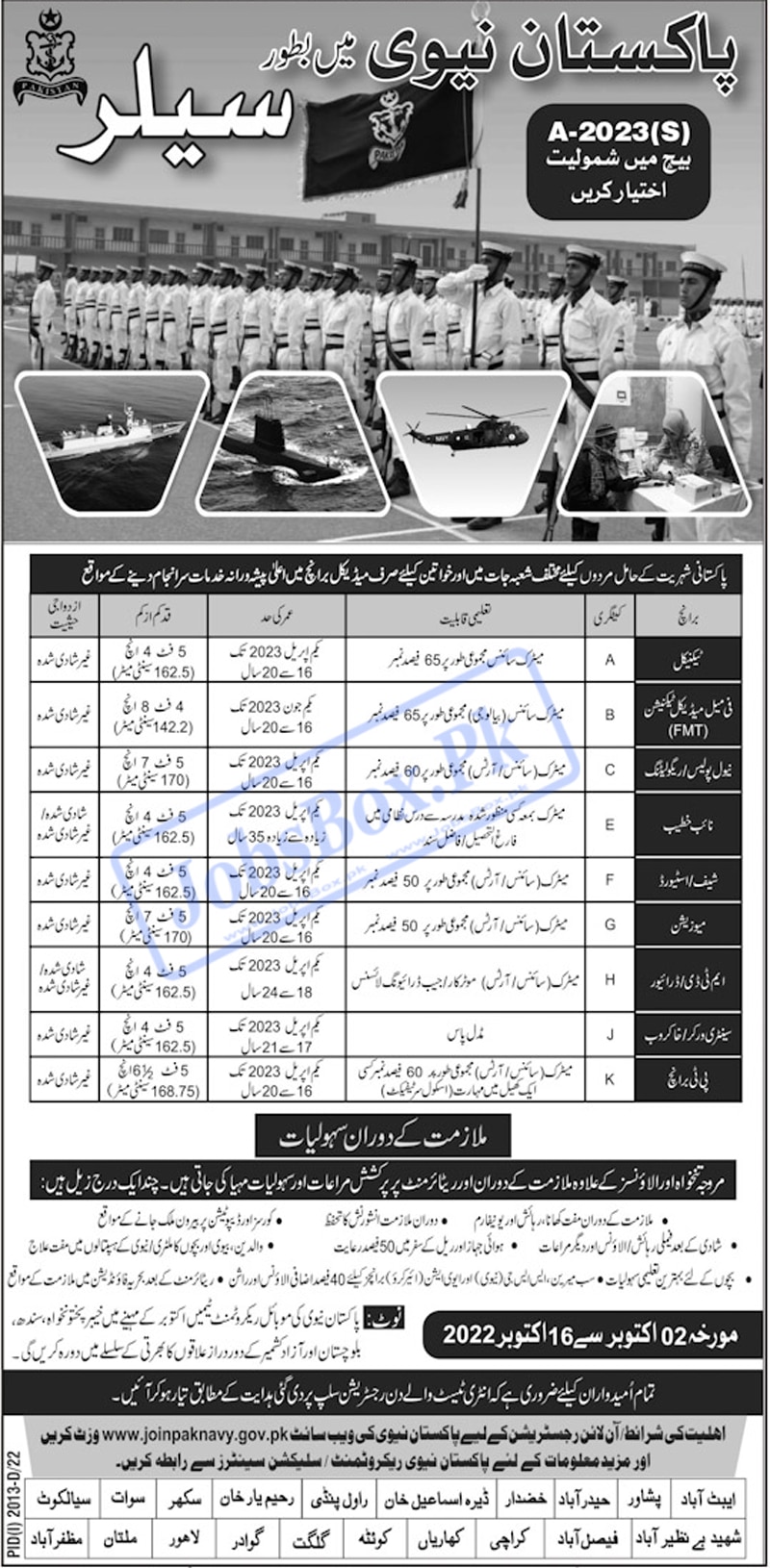 Join Pakistan Navy Sailor Jobs October 2022 Batch A-2023(S) Recruitment