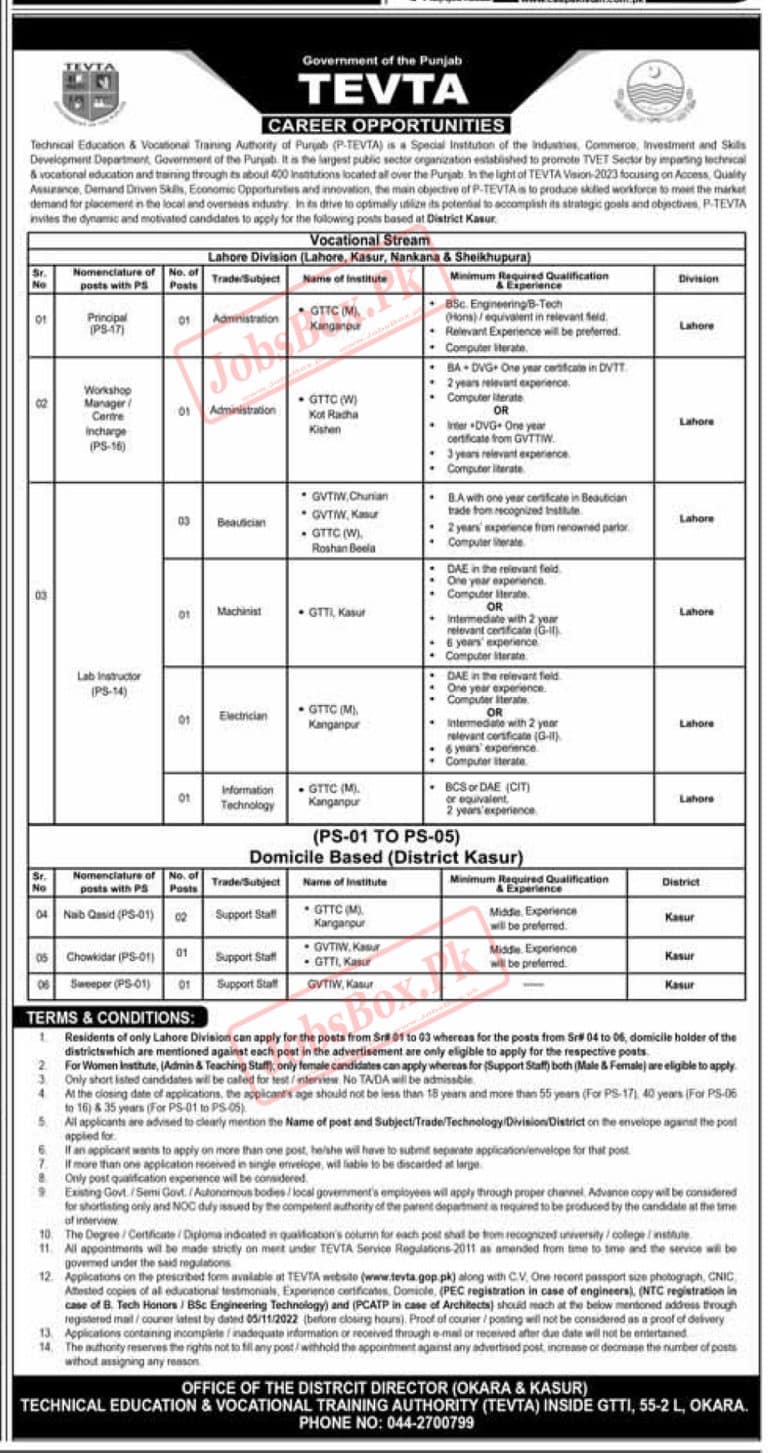 Punjab Tevta Jobs October 2022 P Tevta Vision 2023 Careers