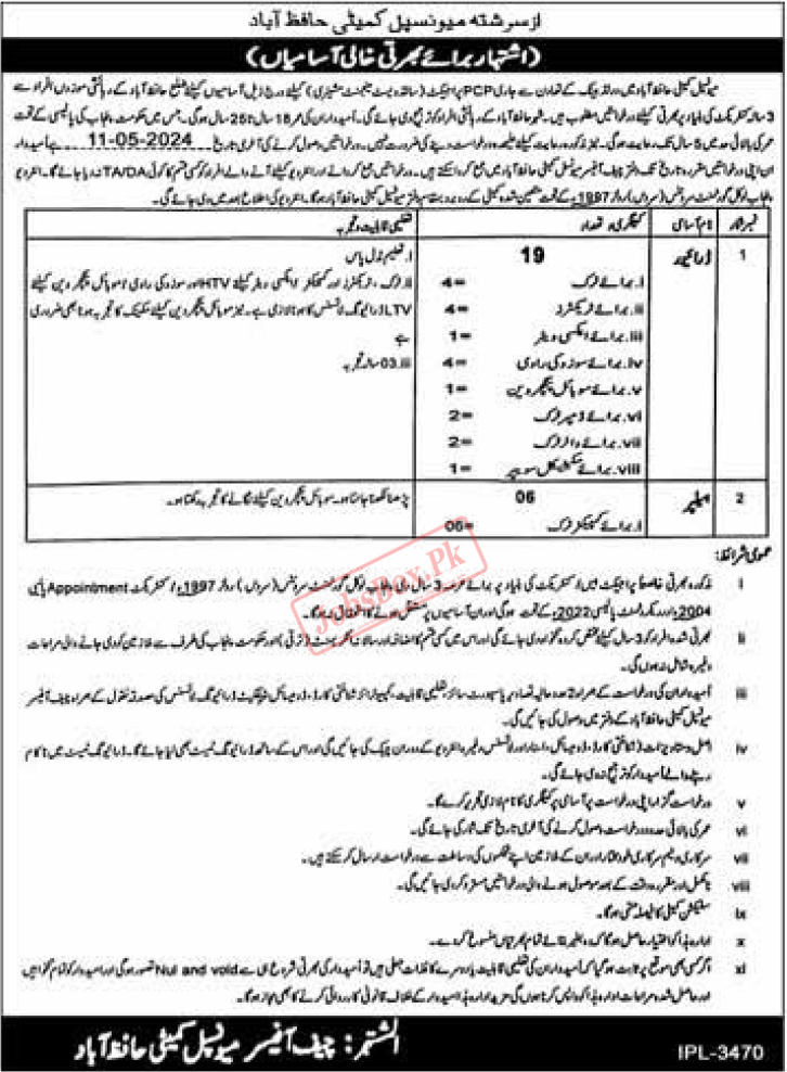 Municipal Committee Hafizabad Jobs 2024