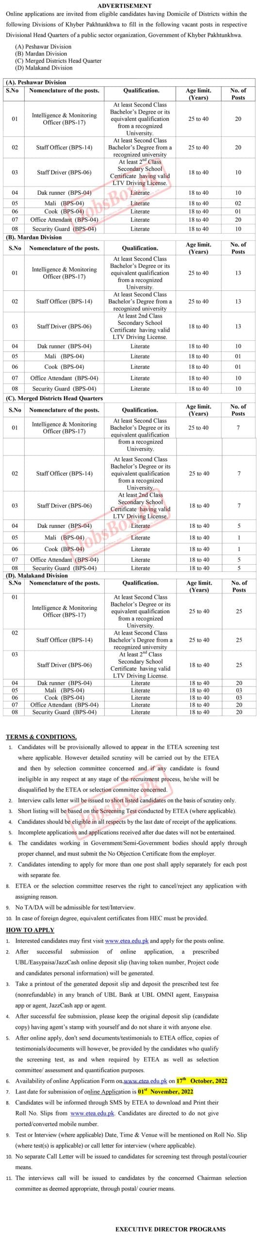 New KPK Government Organization Jobs 2022 | Online ETEA Application Form