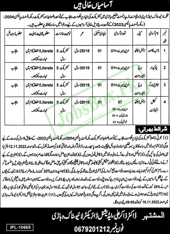 New Livestock and Dairy Development Department Vehari Jobs