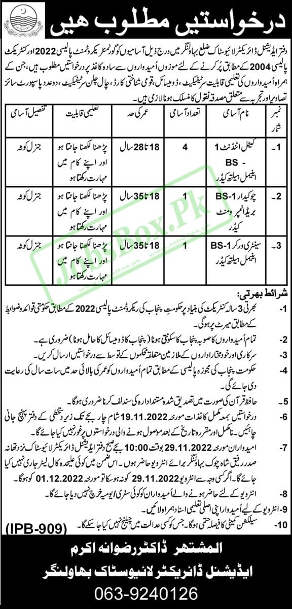 Office of Additional Director Livestock Bahawalnagar Jobs 2022