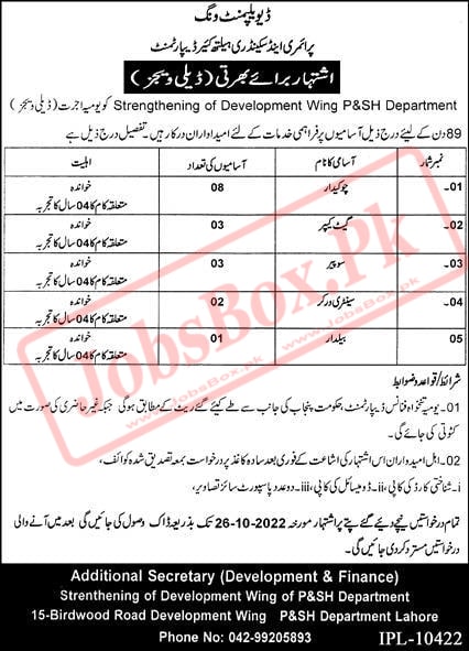 P&SH Department Development Wing Class IV Jobs 2022