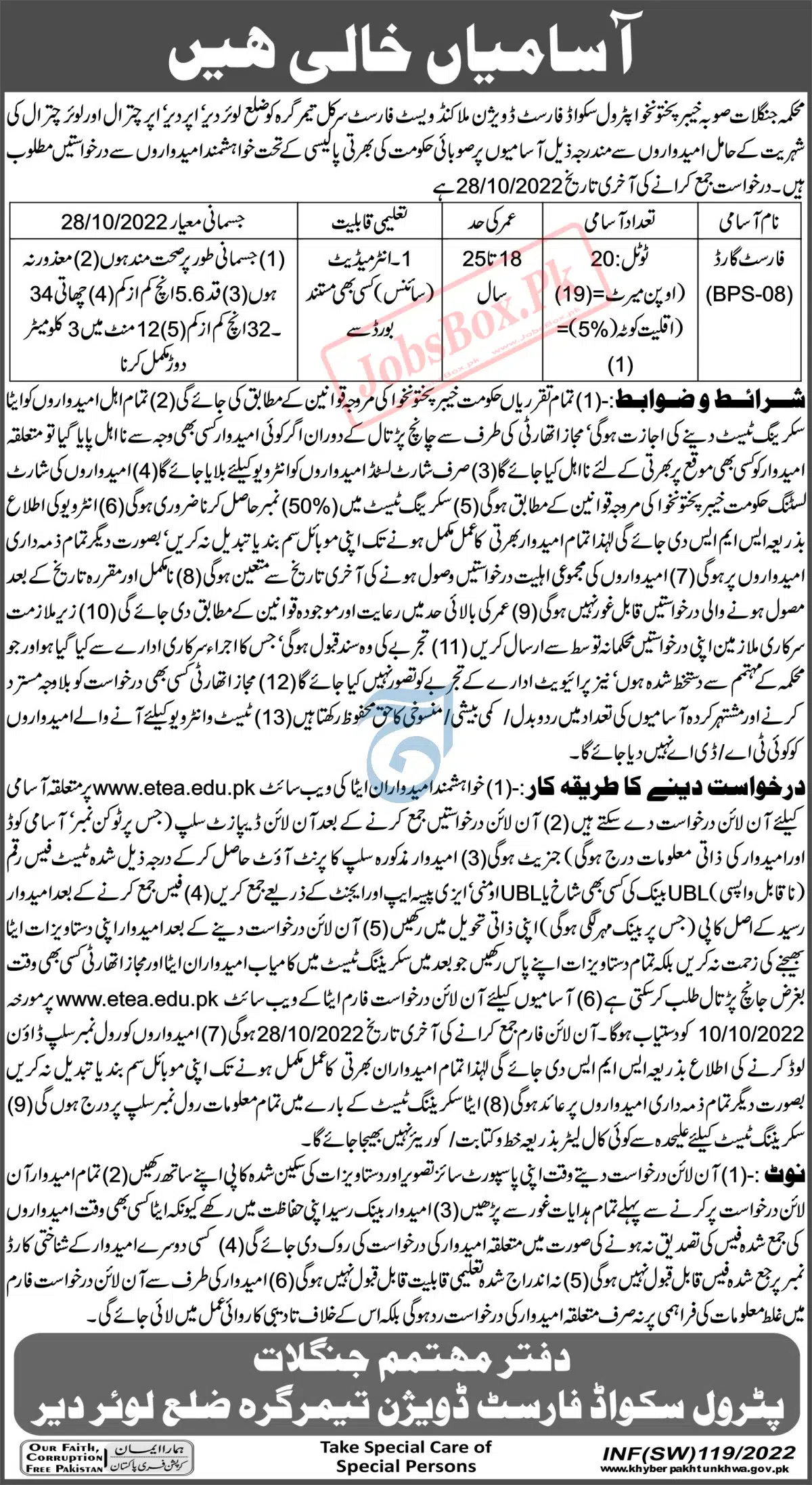 Patrol Squad Forest Division Malakand West Forest Circle Timegara Jobs 2022