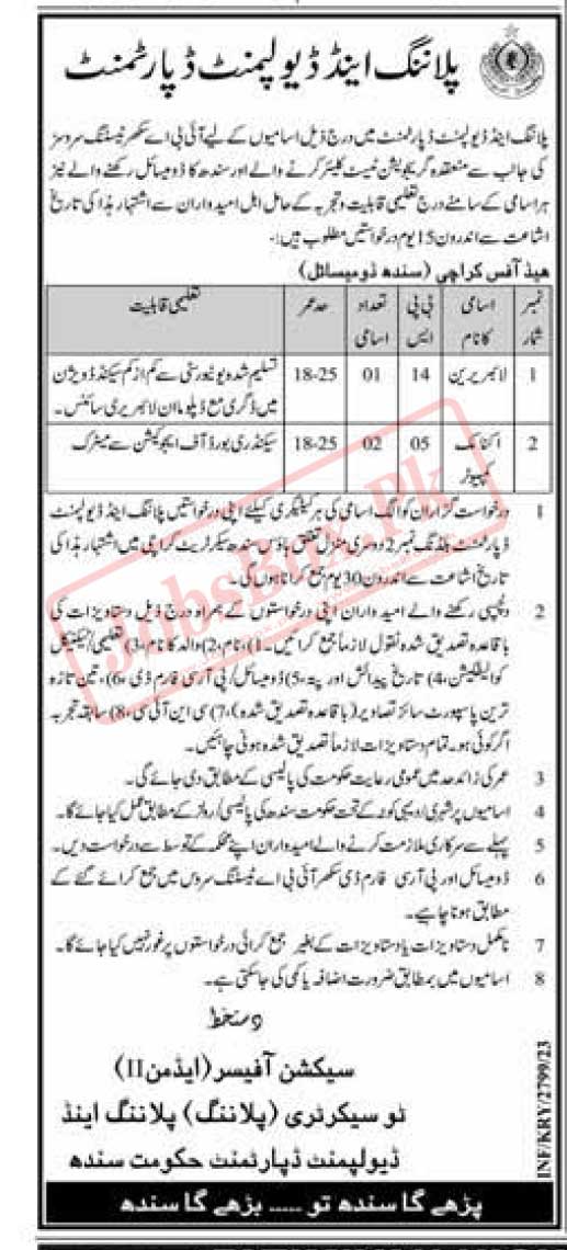 Planning & Development Department Sindh Jobs 2023