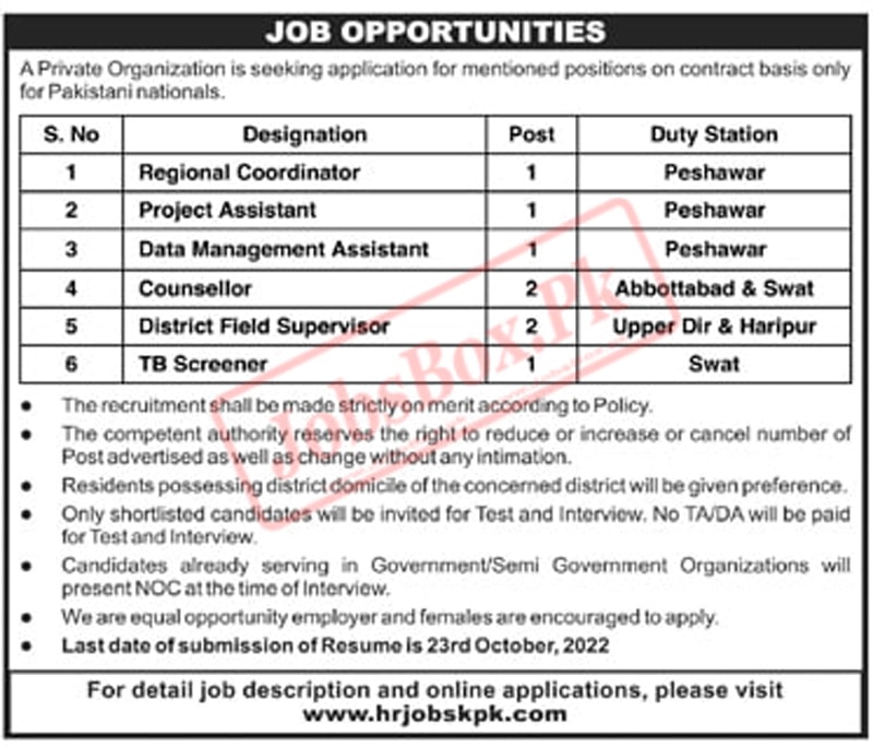 Private Organization in KPK for Pakistanis - Only Apply at www.hrjobskpk.com