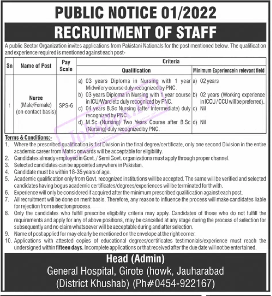 public-sector-general-hospital-jauharabad-jobs-2022