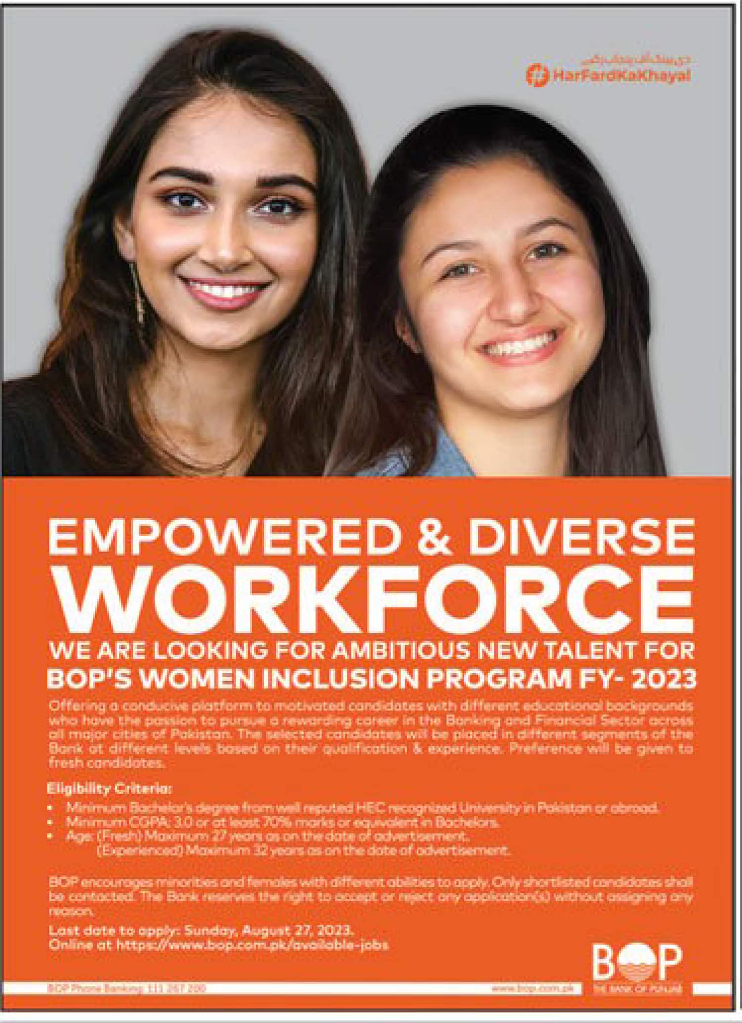 Punjab Bank BOP Women Inclusion Program FY 2023 for Pakistani Females