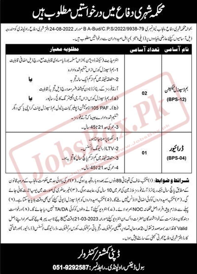 Punjab Civil Defence Department Jobs 2023 - Walk in Interview