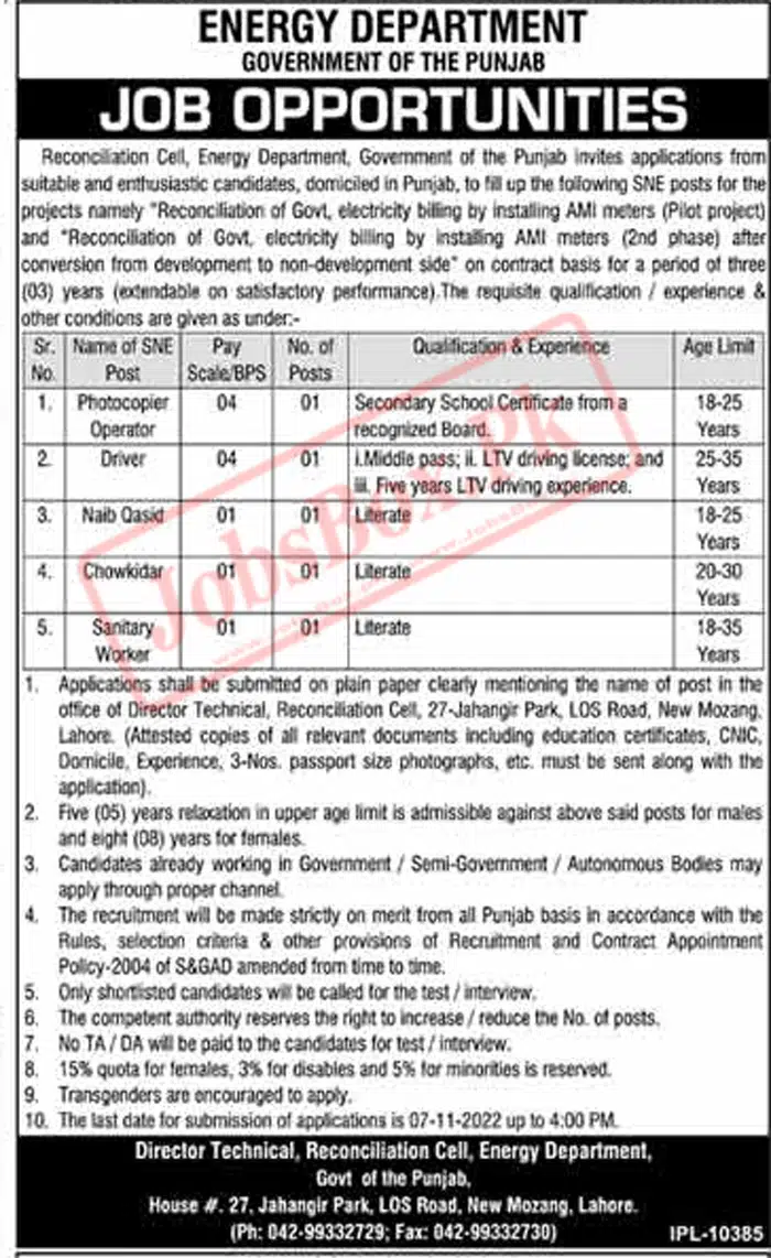 Punjab Energy Department Class IV Jobs 2022