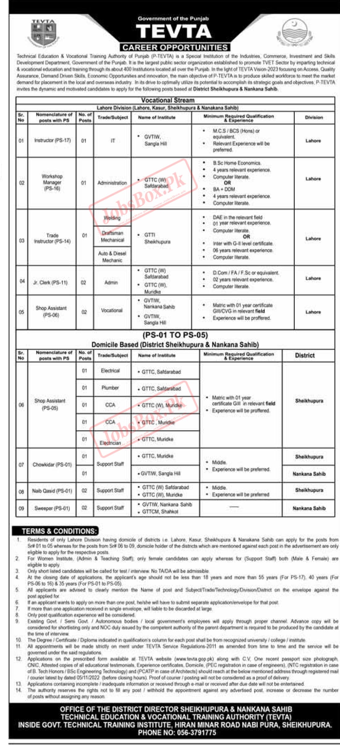 Punjab TEVTA Jobs October 2022 - P-TEVTA Vision 2023 Careers